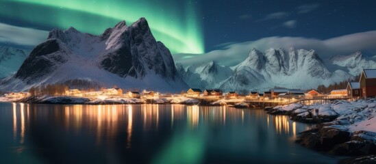 Northern Lights Over a Snowy Village
