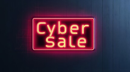 Obraz premium Vibrant neon sign announcing a cyber sale, perfect for online shopping promotions and advertising campaigns.