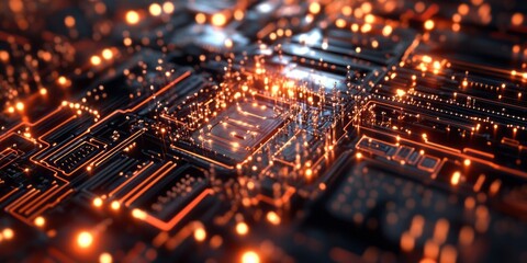 Obraz premium An intricate close-up of a quantum computer in action, with glowing circuits and particles representing quantum bits