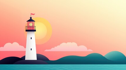 A lighthouse with a retro design, featuring a vintage color palette and a nostalgic feel. The illustration captures the charm and beauty of lighthouses from a bygone era.