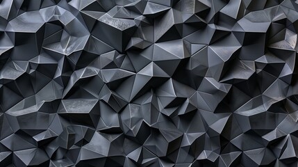 Fototapeta premium Abstract Polygonal Geometric Texture with Metallic Surface, Dark Gray 3D Render Illustration