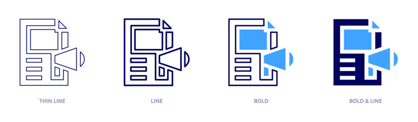 Content icon in 4 different styles. Thin Line, Line, Bold, and Bold Line. Duotone style. Editable stroke