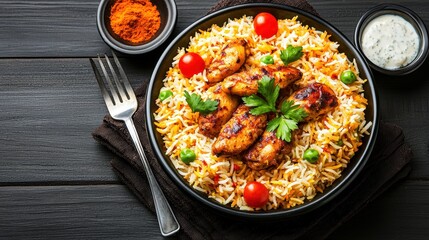 Delicious Chicken Biryani with Parsley and Tomatoes