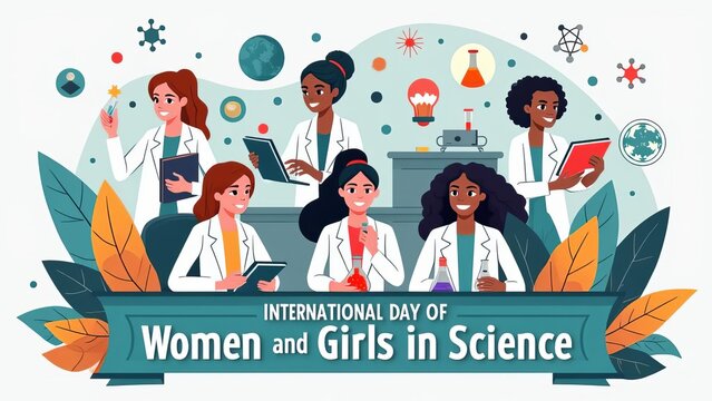 International Day of Women and Girls in Science: Diverse Female Scientists Illustration