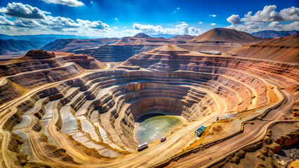 Aerial view of open-pit copper mine in Chile , mine, industry, extraction, copper, pit, aerial view, mining