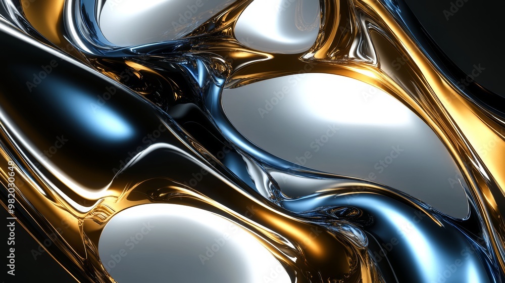 Sticker Abstract Metallic Waves in Silver and Gold Tones