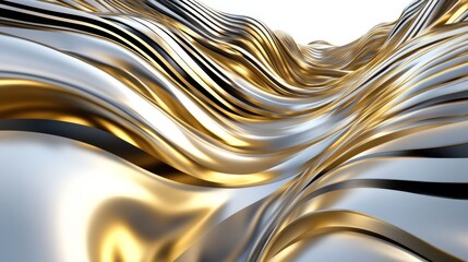 Abstract Metallic Waves in Gold and Silver Tones