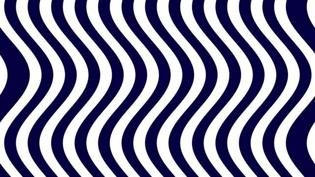 Dark blue and white vertical striped pattern dynamically sways in waves. Seamless background for wallpaper and digital projects.