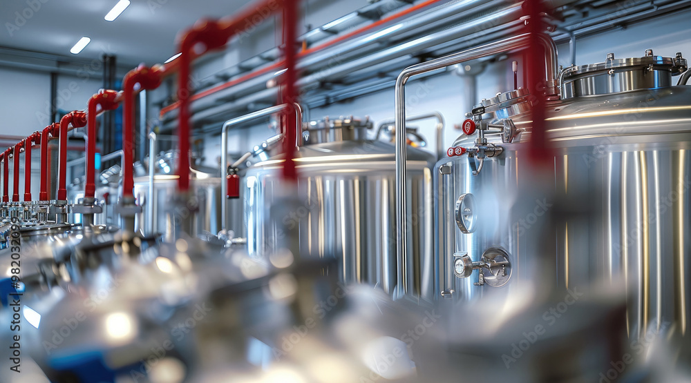 Leinwandbilder an industrial setting, a brewery or a distillery. there are multiple stainless steel tanks, each wit