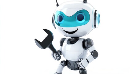 Cute robot holding a wrench.