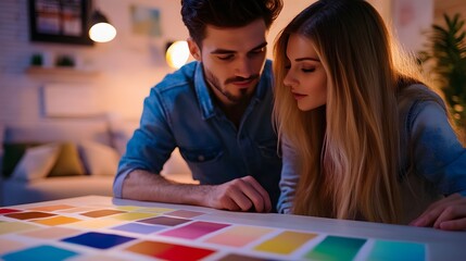 Fototapeta premium Couple Choosing Colors from a Color Palette