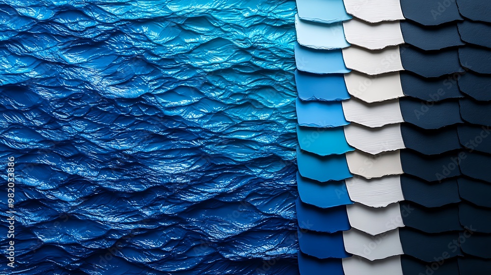 Poster abstract blue and white paint swirls together, creating a captivating texture of color and depth.
