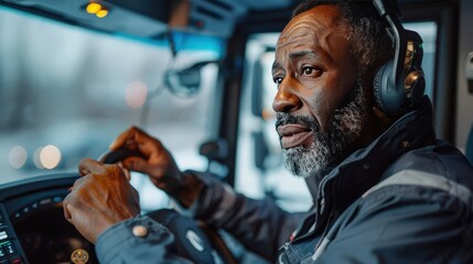 Fototapeta premium Dedicated Dispatcher Communicating with Drivers, Navigating Challenges with Precision and Expertise in a Dynamic Setting