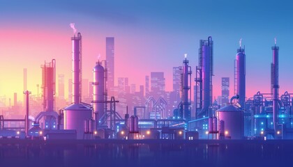 Fototapeta premium Futuristic cityscape with vibrant neon lights reflecting on calm water