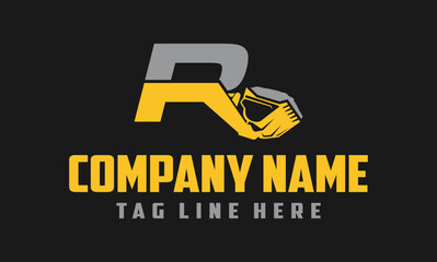  Letter R Bulldozer Arm Logo Design 