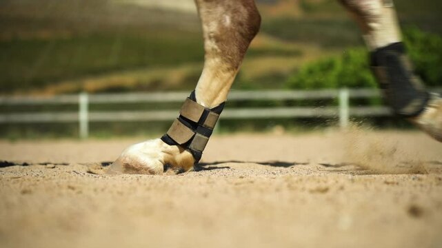 Cinematic shot of a horse running past in slow motion