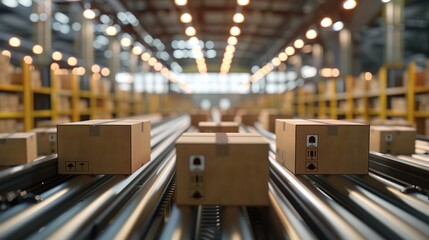 A Modern Distribution Center Showcasing Neatly Arranged Packages Ready for Shipment in a Brightly Lit Warehouse Environment.