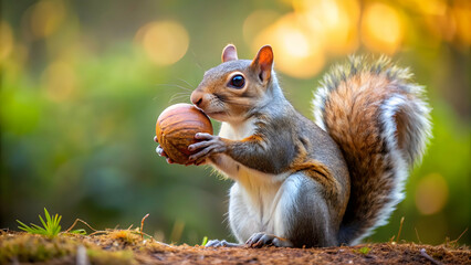 Squirrel holding a large acorn in its paws, squirrel, big, acorn, nut, rodent, animal, cute, adorable, fluffy, wildlife, forest