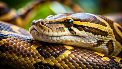 Fototapeta premium Close up of a python, snake, reptile, scales, slithering, wildlife, nature, dangerous, predator, exotic, animal