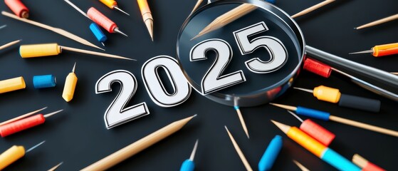 New Year 2025 Business Goals with Target Icon and Planning Symbol