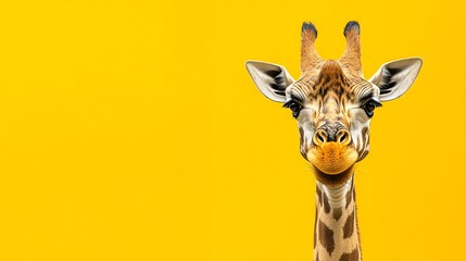 A giraffe with a friendly expression looks directly at the camera.