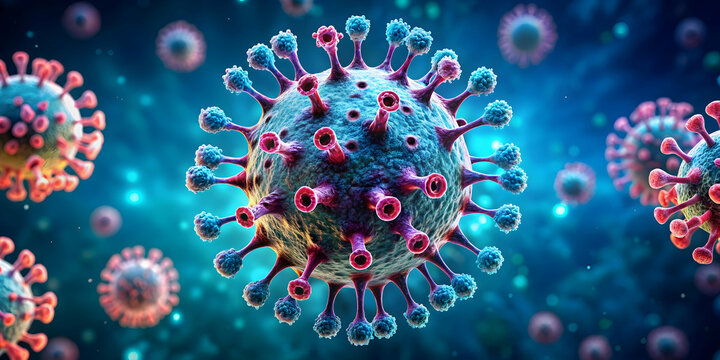 Highly detailed rendering of a virus, virus, microbe, infection, contagious, disease, pathogen, microscopic, biology, science