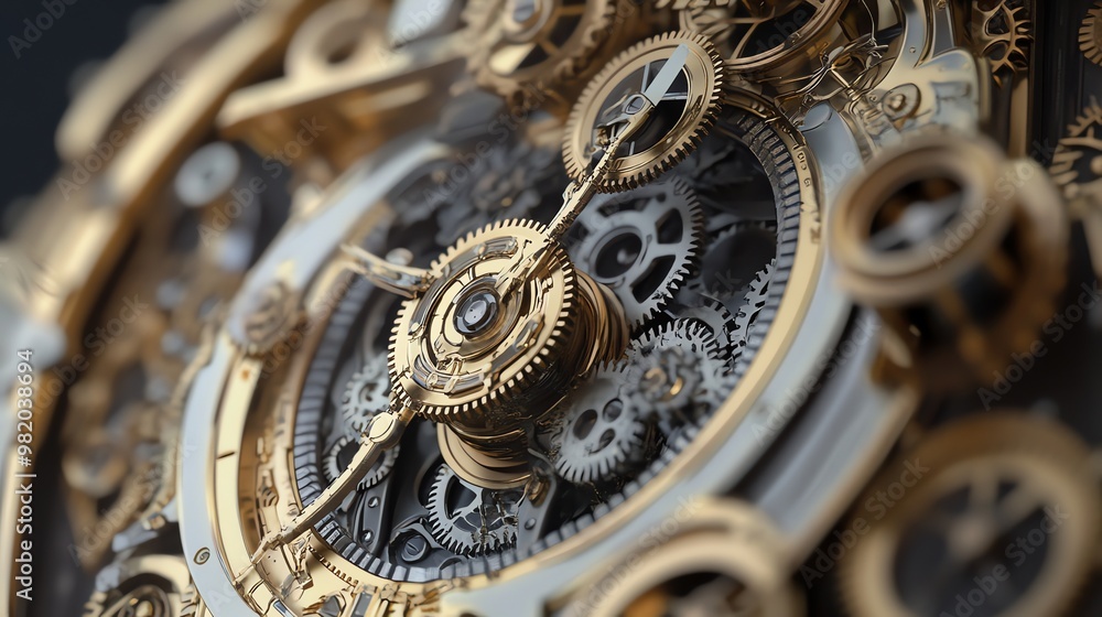 Poster closeup of a complex, intricate mechanical watch with intricate gears.
