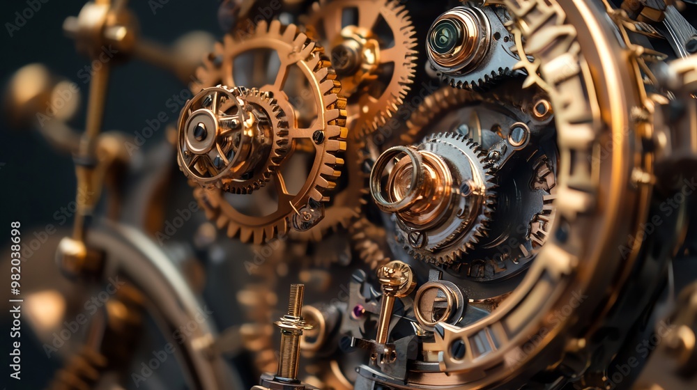 Poster a close-up of intricate clockwork gears, showcasing the mechanics of precision timekeeping.