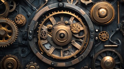 A close up of a complex clockwork mechanism.