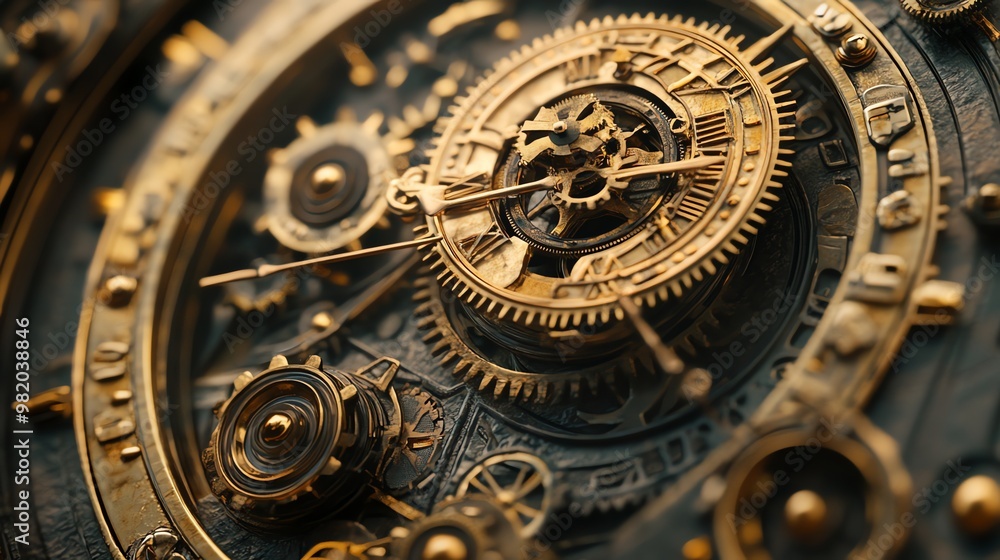 Poster a close up shot of a intricate clockwork mechanism with gears and cogs.