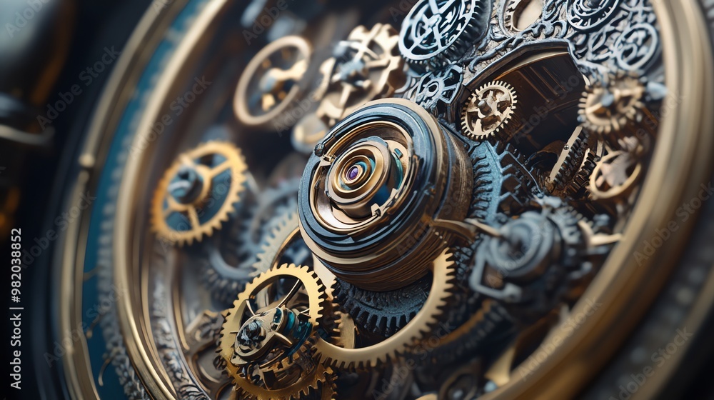 Poster close-up of a complex intricate clock mechanism.