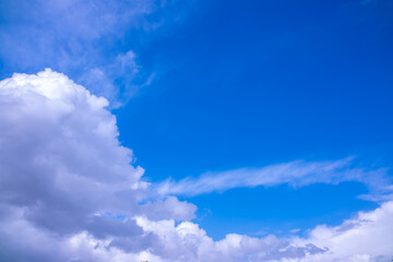 Clouds against the blue sky close-up. Changes in weather during the rainy season. Thunderclouds,...