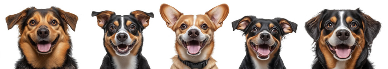 Obraz premium Group of Five Smiling Dogs Isolated on White Background