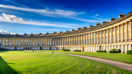 Obraz premium Circular Royal Crescent historical building in Bath, Somerset, England , Circus, famous, landmark, architecture, circular