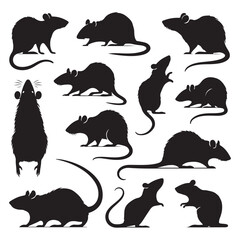 Set of rat silhouette vector on a white background