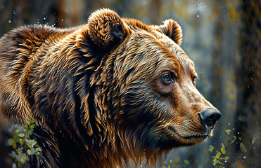 Brown bear in the forest. Portrait of a wild animal.