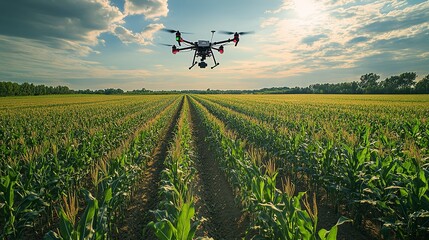 Drone Flying Over a Corn Field