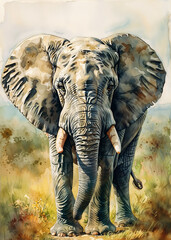 Fototapeta premium African elephant in the savannah. Digital painting. Illustration.