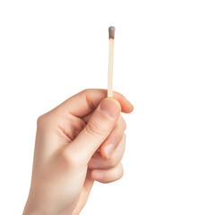 A hand holding a matchstick, symbolizing the spark of ideas or potential. Perfect for creative and inspirational themes. isolated on a transparent background