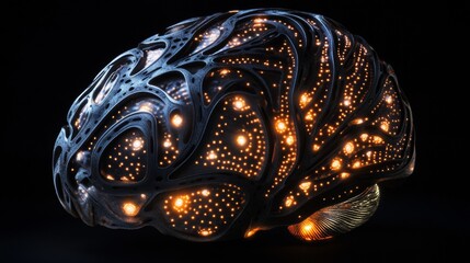 Neural Elegance. Illuminated Brain Sculpture Showcasing Complex Networks
