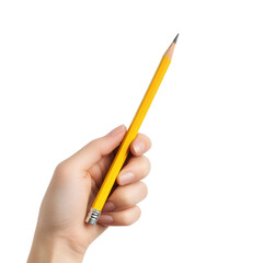A hand holding a yellow pencil, symbolizing creativity and education, ideal for art and learning concepts. isolated on a transparent background