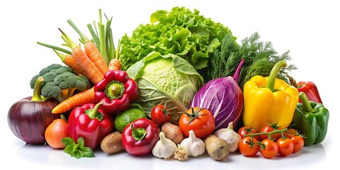 Fresh Garden Vegetables Art. Beautiful Vegetables on White. Organic Food Background Image. Healthy Vegetables on White. Garden Harvest Food Image.