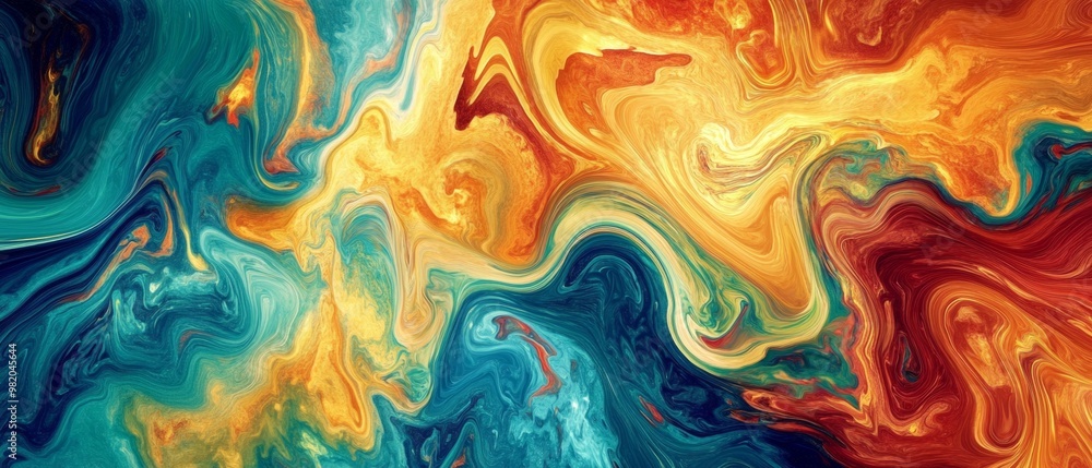 Poster Swirling Colors. Fluid Art Animation with Intricate Flowing Patterns