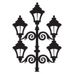 Obraz premium Isolated vintage lamppost, Vintage Garden Lamp Silhouette street light vector illustration