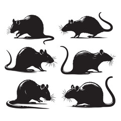 Set of rat silhouette vector on a white background
