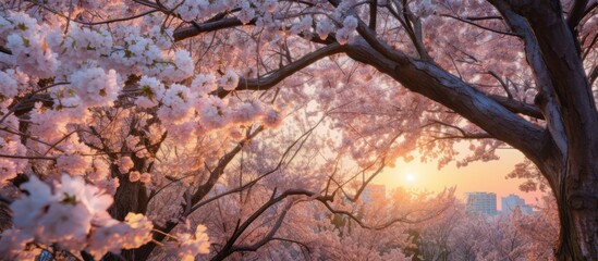 Pink Sakura Blossoms at Sunset
