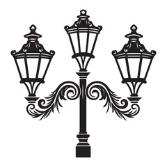 Isolated vintage lamppost, Vintage Garden Lamp Silhouette street light vector illustration