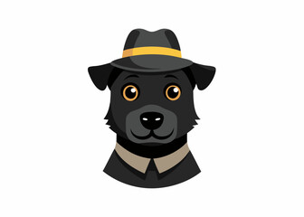 A black dog logo, icon with a hat on its head on white background