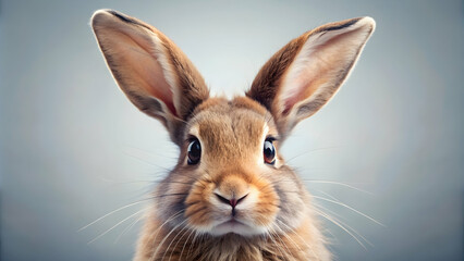Obraz premium Big-eyed rabbit with fluffy fur and long ears, cute, fluffy, rabbit, big eyes, adorable, pet, animal, furry, wildlife, nature