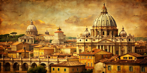 Fototapeta premium Rome old postcard with vintage style and retro texture, Rome, Italy, postcard, vintage, retro, ancient, historic